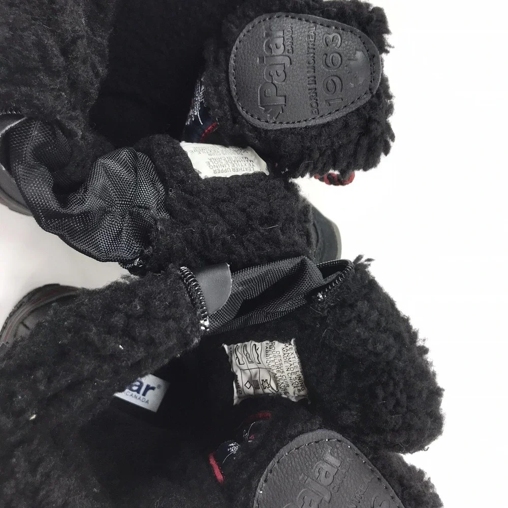 Pajar Black Fur Lined Winter Snow Waterproof Boots Womens US 6.5 EUR 37 Side Zip